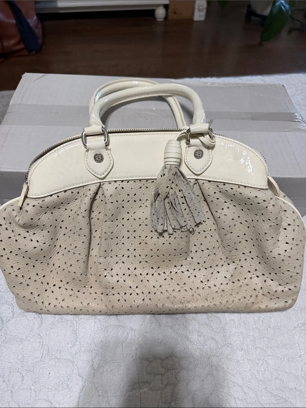 Brooks Brothers Cream Tassel Top-Handle Women's Satchel